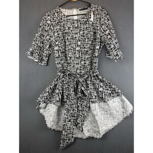 NY&C New York & Company Top Women XL Black Ruffle Belted High-Low Hem Preppy NWT